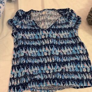 Lilly Pulitzer Blue Sailboat Print Short Sleeve Top